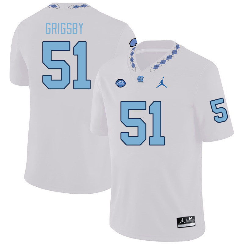 Men #51 R.J. Grigsby North Carolina Tar Heels College Football Jerseys Stitched-White